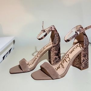 Womens gold/brown/suede chunky heels